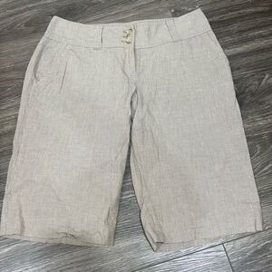 Michael Kors Checkered Tan Linen Bermuda Shorts